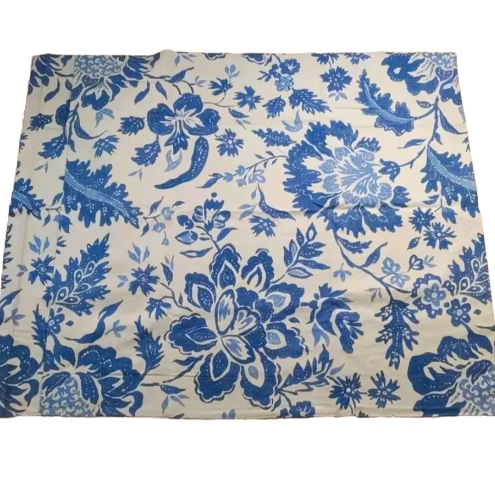 Pottery Barn 1 Pillow Sham Blue Floral Beige Linen Cotton Standard Sz 26/20